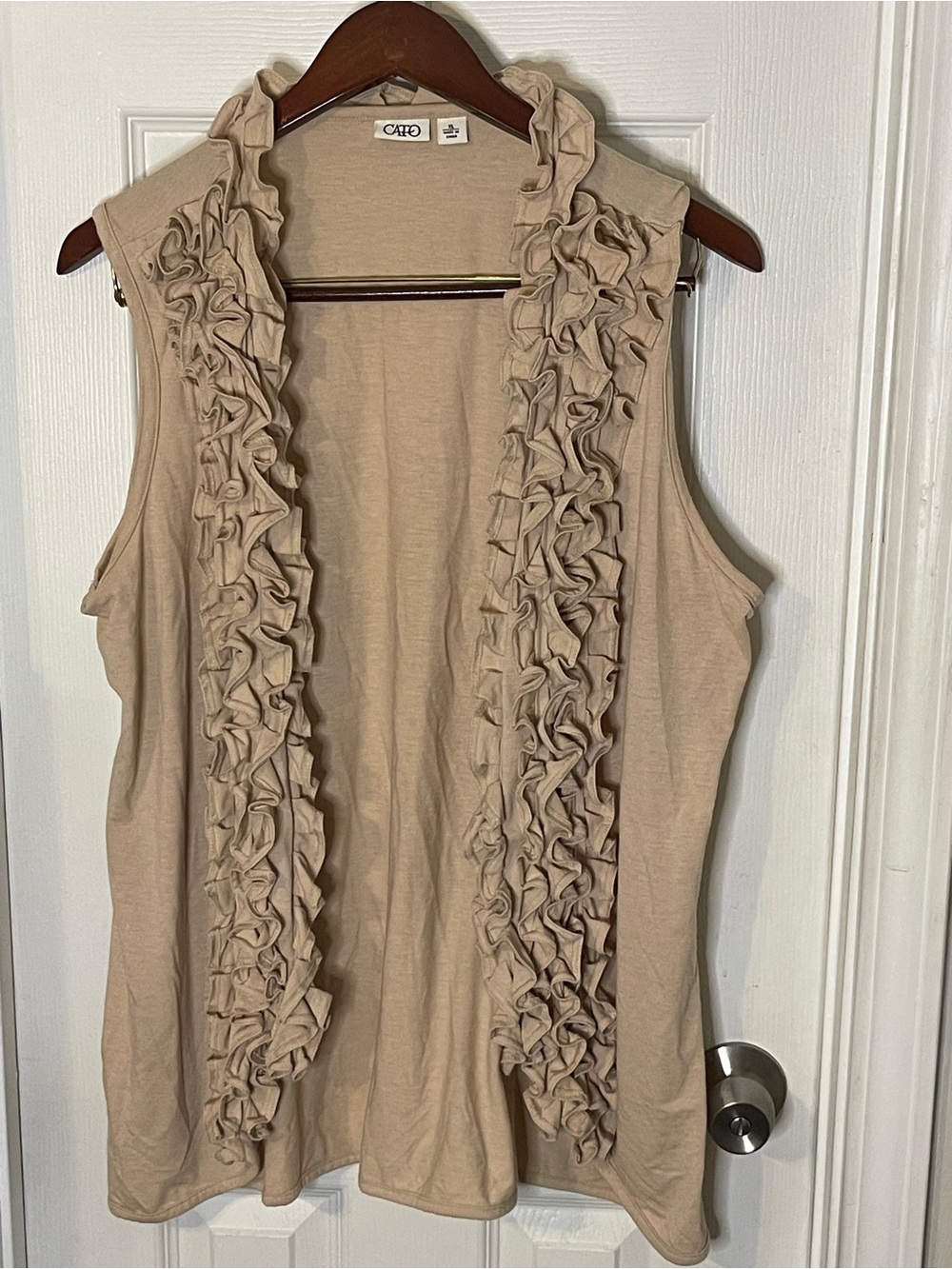 Cato Beige Ruffle-Trim Sleeveless Cardigan Tank